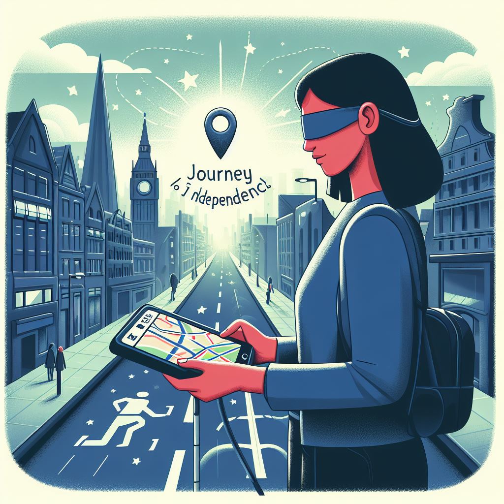 here is an image to symbolise someone with low vision or vision loss navigating themselves around a busy city to socialise with their friends. click to go to our way finding wizardry page.